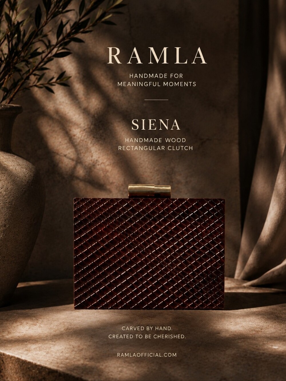 NWT RAMLA Siena Handmade Wood Clutch Bag